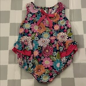 Bonnie Baby Navy Floral Onesie with Pink Bow